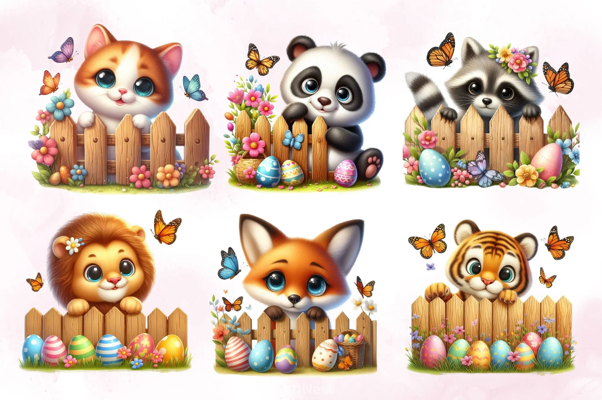 Easter Animal With Wooden Fence Clipart Bundle 5 - CraftNest - Digital Crafting and Art