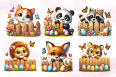 Easter Animal With Wooden Fence Clipart Bundle 5 - CraftNest - Digital Crafting and Art