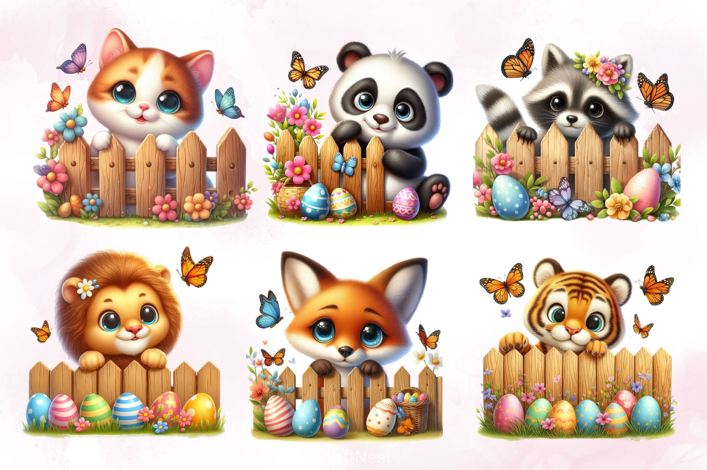 Easter Animal With Wooden Fence Clipart Bundle 5 - CraftNest - Digital Crafting and Art
