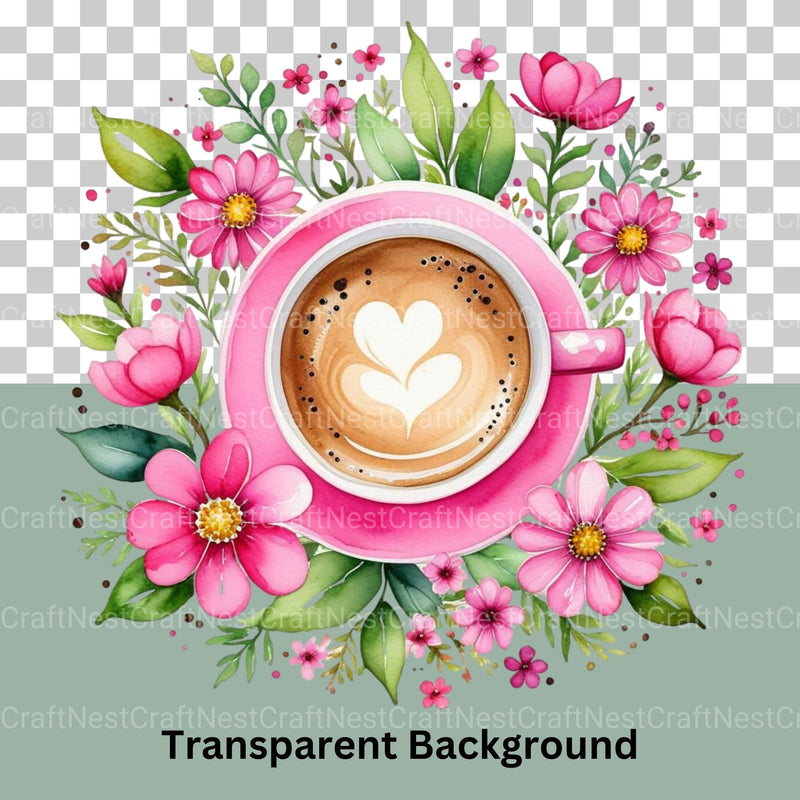 Coffee Floral Pink Clipart Bundle - CraftNest - Digital Crafting and Art