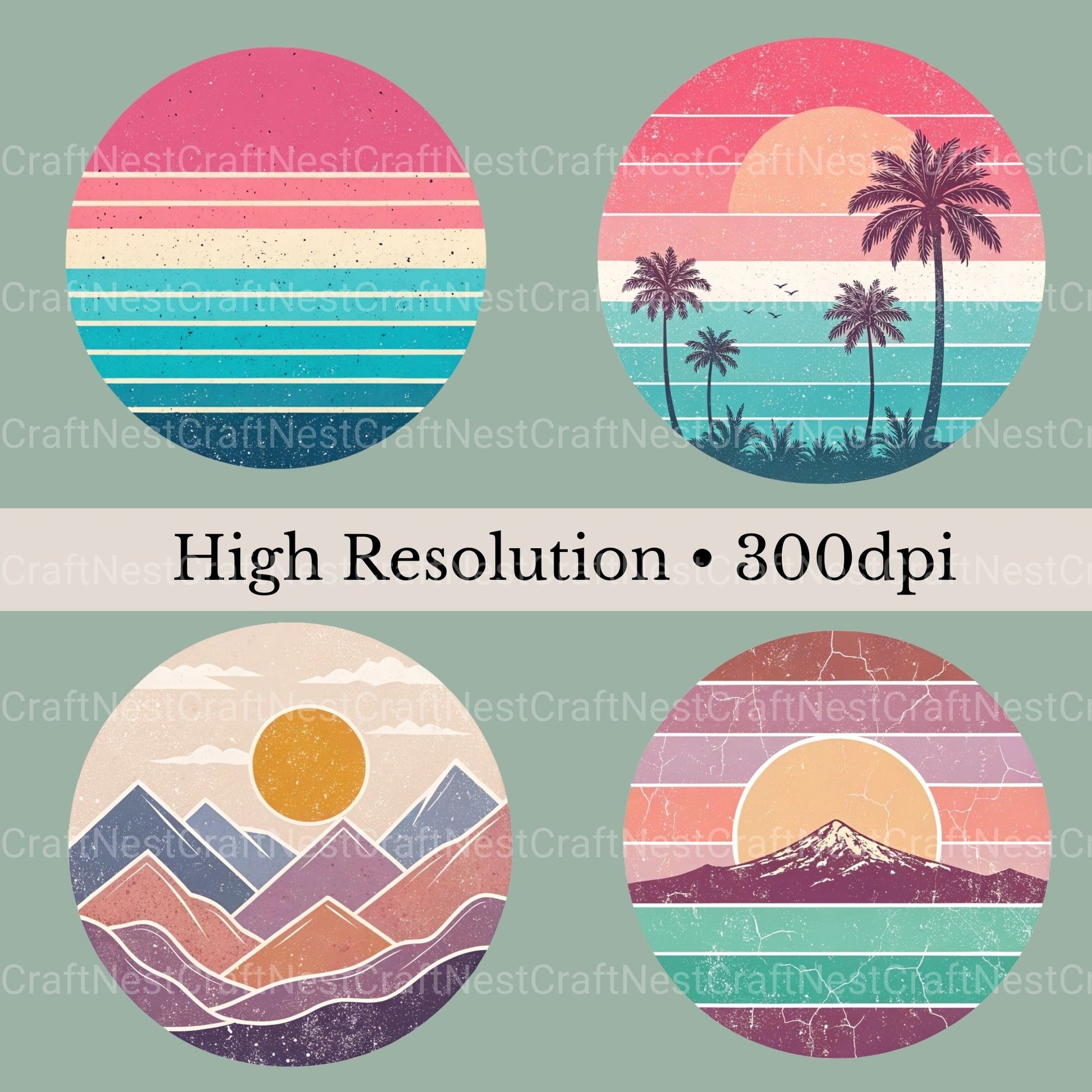 Retro Sunsets 3 Clipart Bundle - CraftNest - Digital Crafting and Art