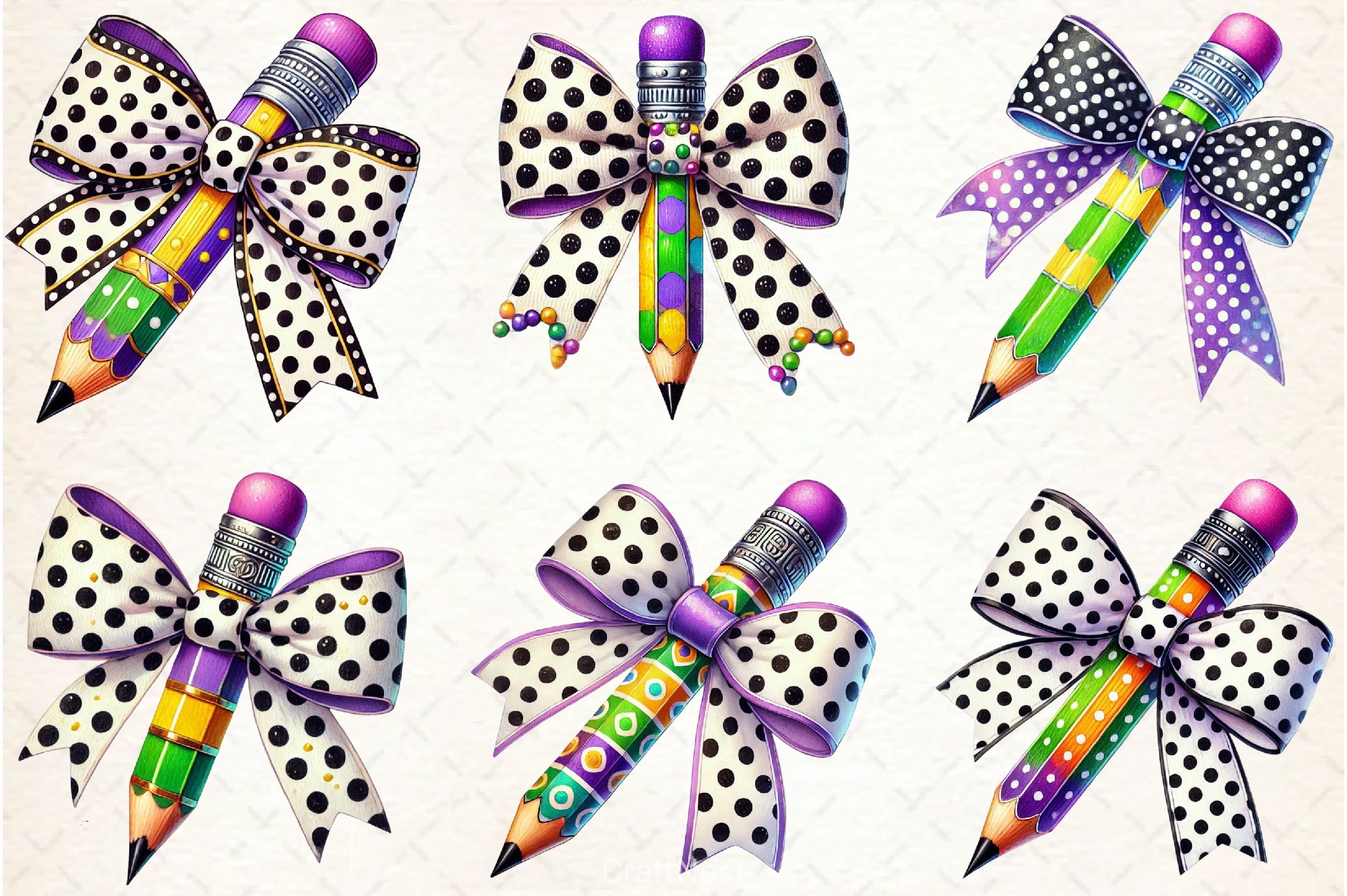 Mardi Gras Pencil Bow Clipart Bundle - CraftNest - Digital Crafting and Art