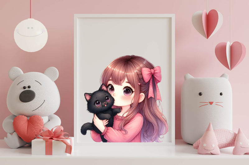 Cute Girl & Cat Clipart Bundle - CraftNest - Digital Crafting and Art