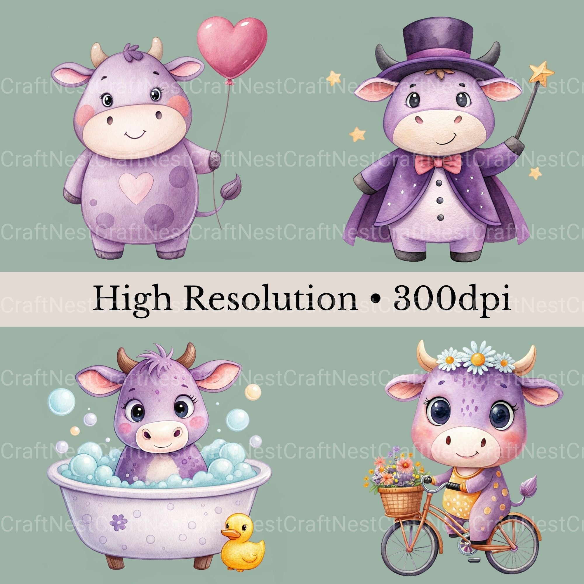 Purple Cows Clipart Bundle - CraftNest - Digital Crafting and Art