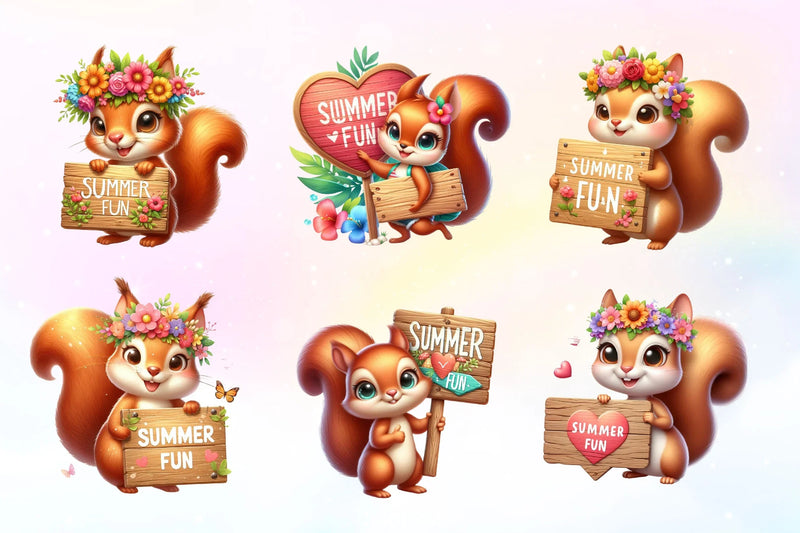 Summer Squirrel Clipart Bundle 2 - CraftNest - Digital Crafting and Art