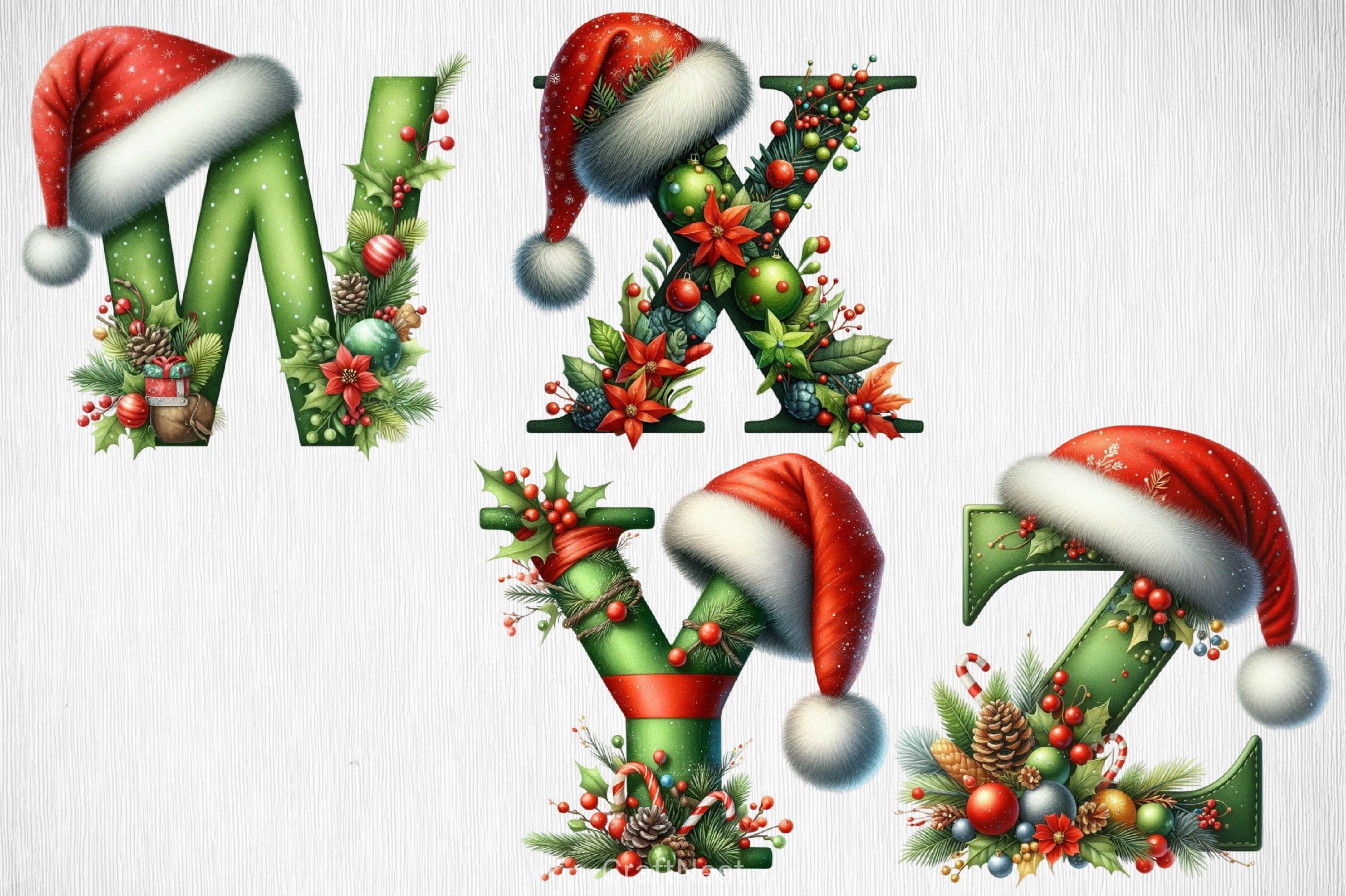 Christmas Santa Hat Alphabet Clipart Bundle - CraftNest - Digital Crafting and Art