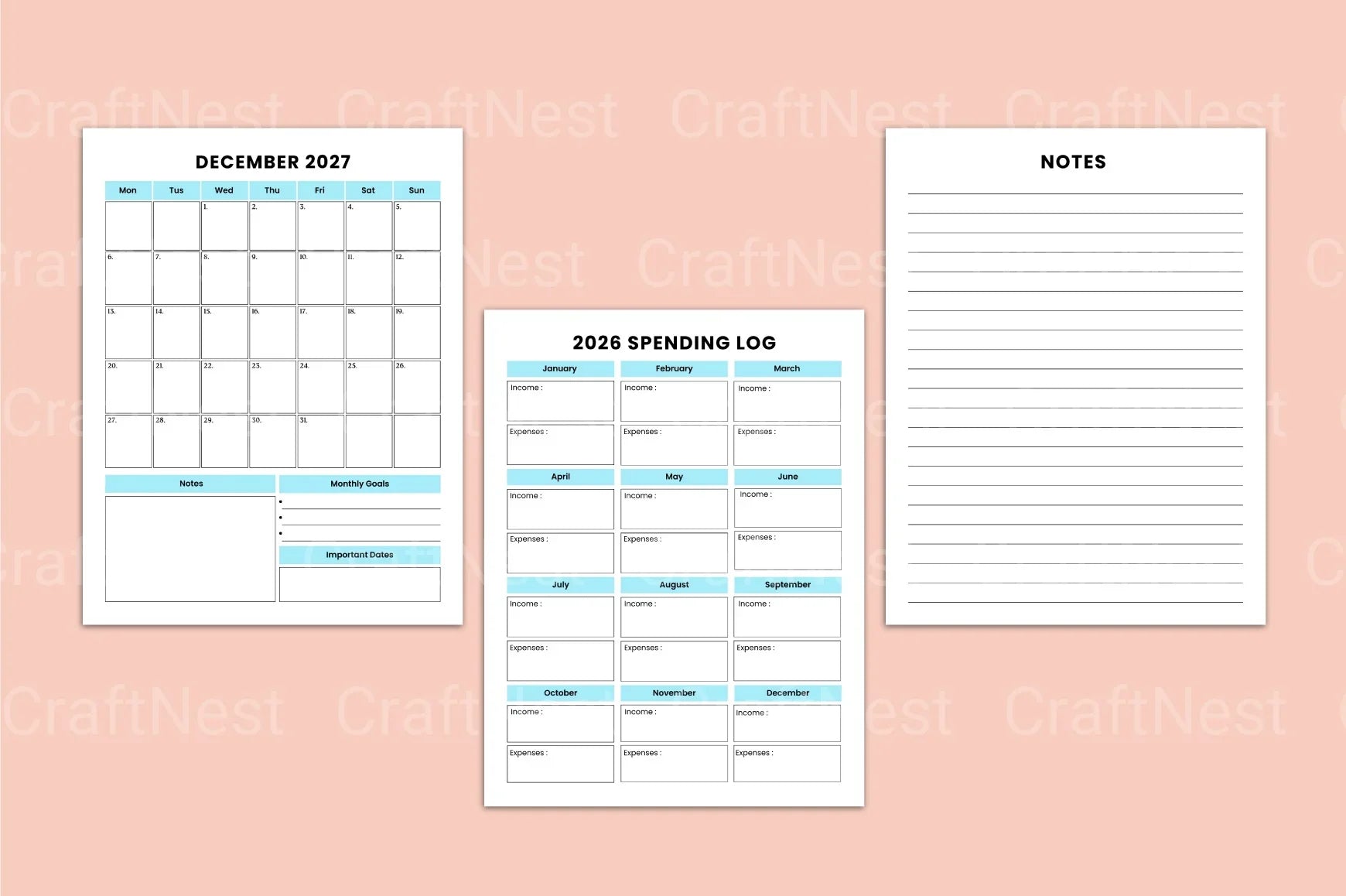 2027 Monthly Planner: Yearly Organization - CraftNest - Digital Crafting and Art
