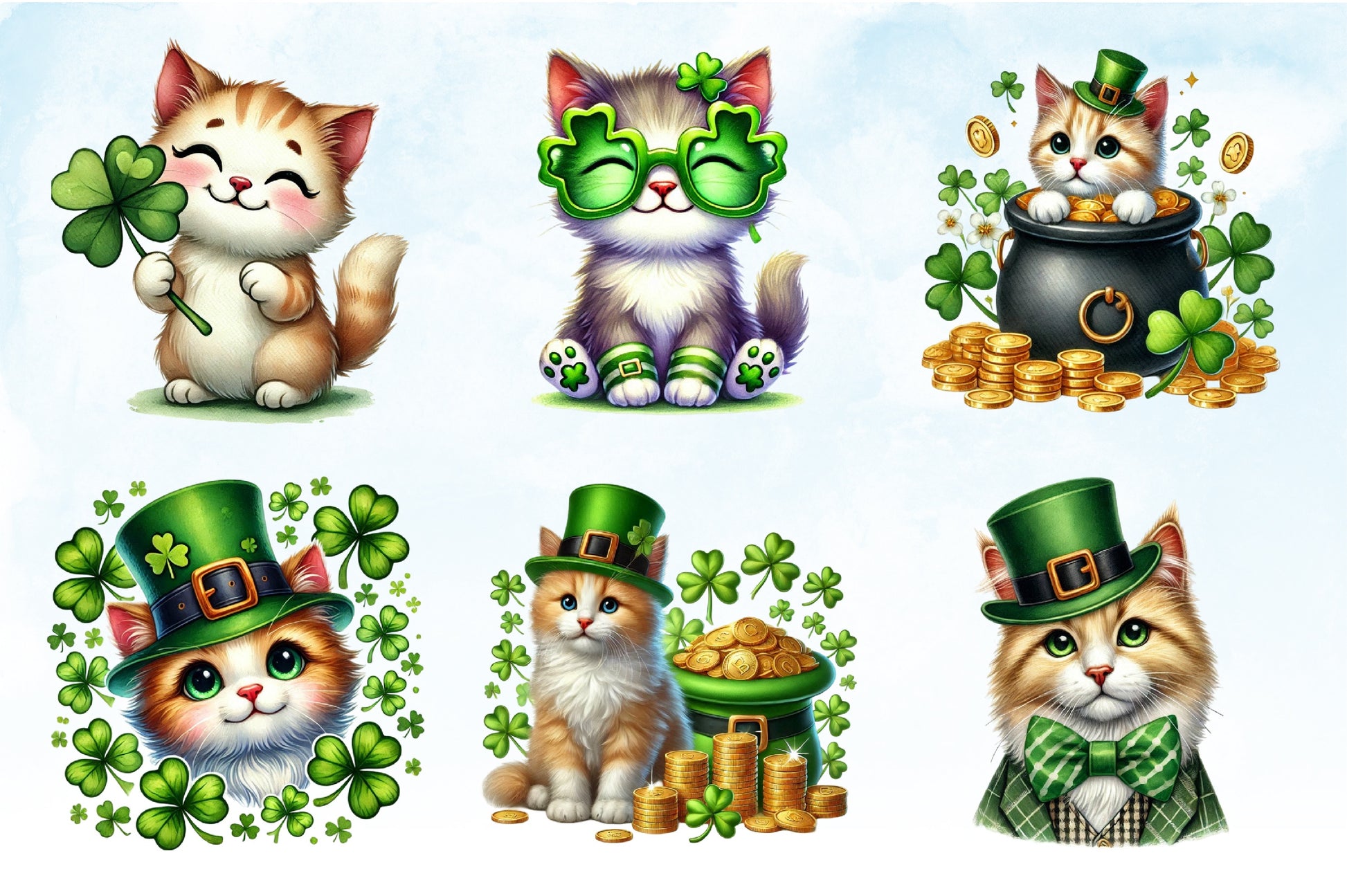 St Patrick's Day Cats Clipart Bundle - CraftNest - Digital Crafting and Art