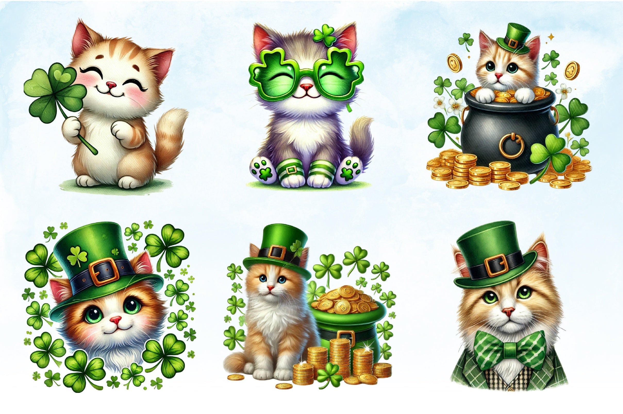 St Patrick's Day Cats Clipart Bundle - CraftNest - Digital Crafting and Art