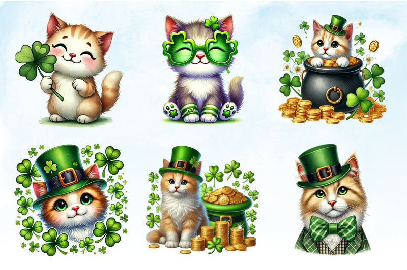St Patrick's Day Cats Clipart Bundle - CraftNest - Digital Crafting and Art