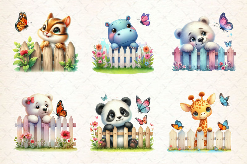 Funny Animal On Fence Clipart Bundle - CraftNest - Digital Crafting and Art