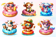 Summer Animals On Float Clipart Bundle 6 - CraftNest - Digital Crafting and Art
