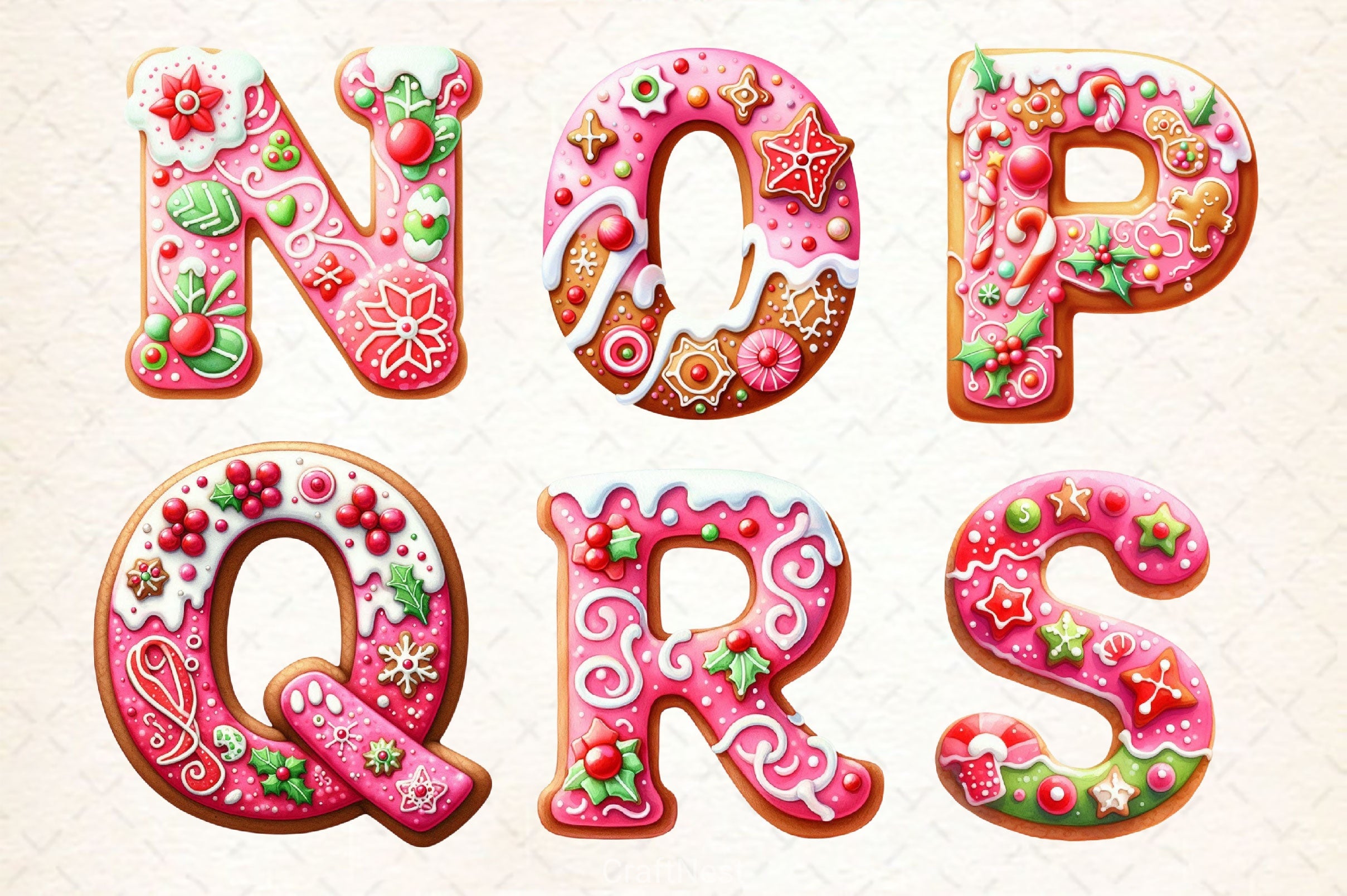 Pink Christmas Gingerbread Alphabet Clipart Bundle 2 - CraftNest - Digital Crafting and Art