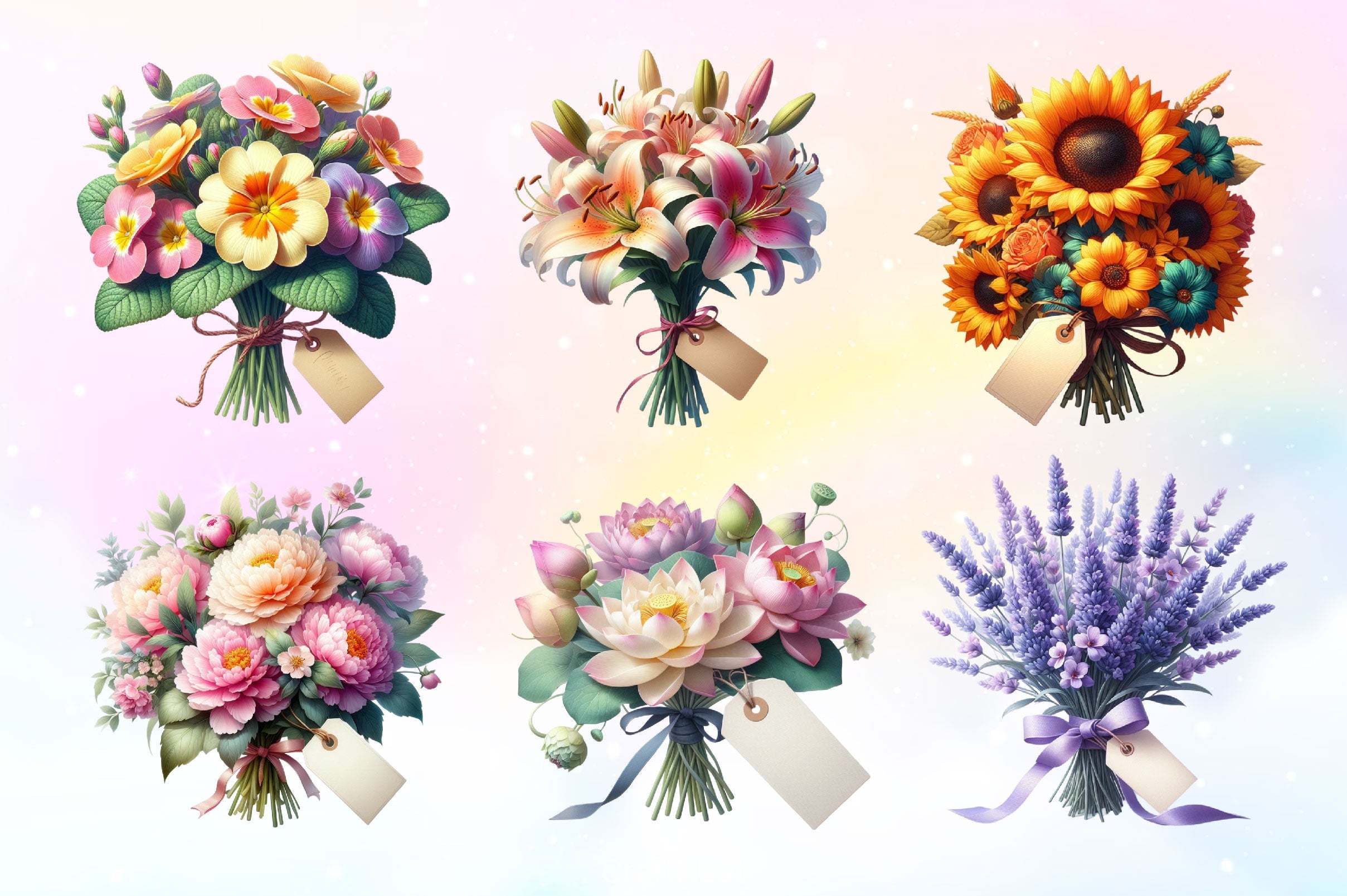 Flowers Bouquets With Tag Clipart Bundle - CraftNest - Digital Crafting and Art