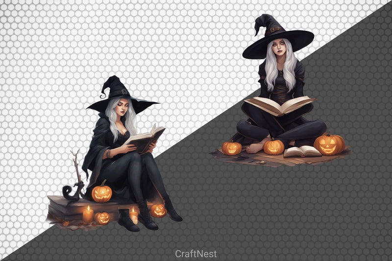 Little Witch Bookworms Halloween Clipart Bundle - CraftNest - Digital Crafting and Art