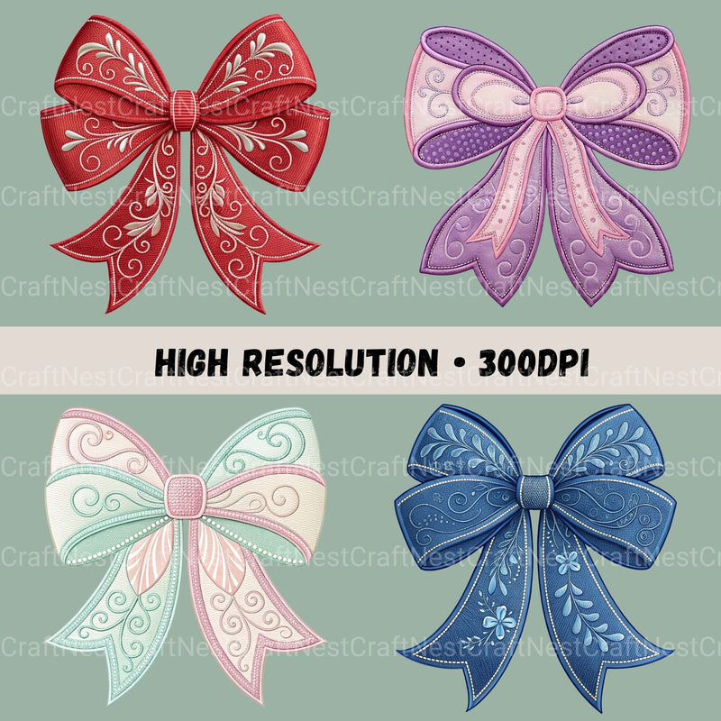 Embroidery Style Bows Clipart Bundle - CraftNest - Digital Crafting and Art