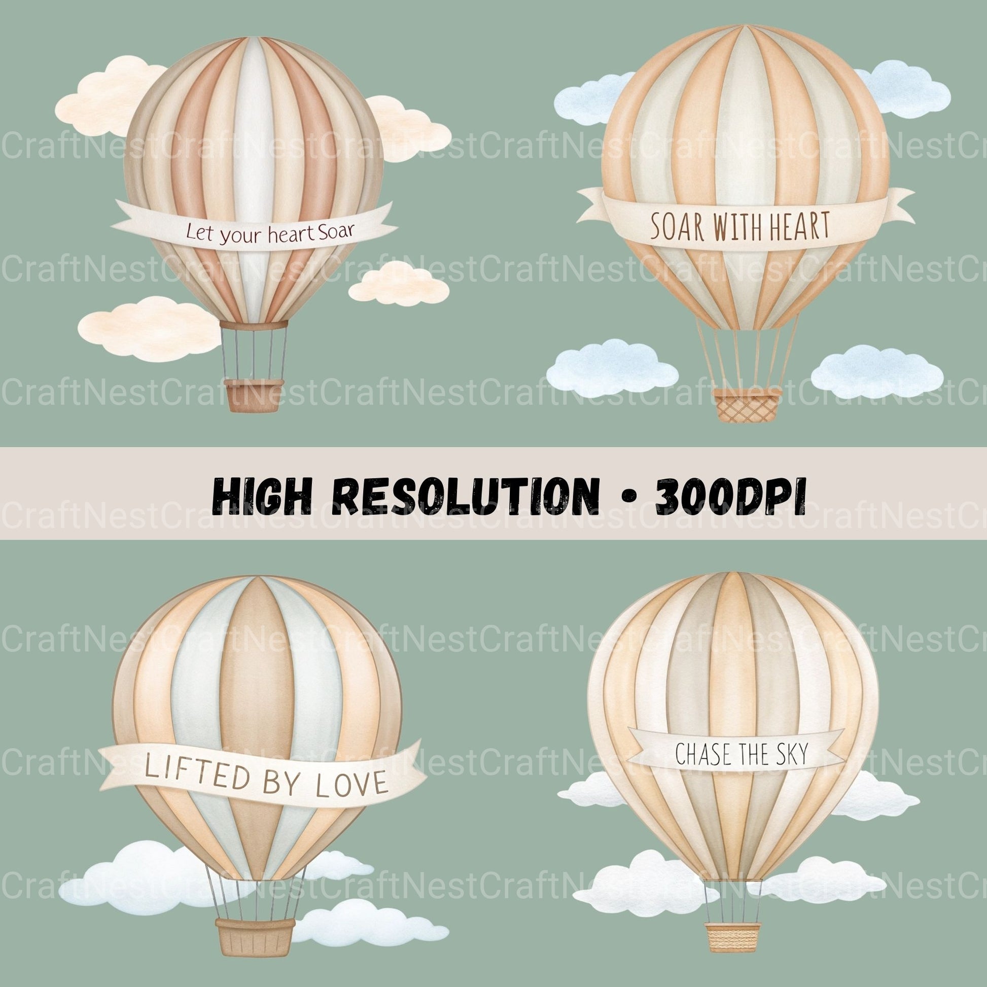 Hot Air Balloons Nursery Quotes Clipart Bundle - CraftNest - Digital Crafting and Art