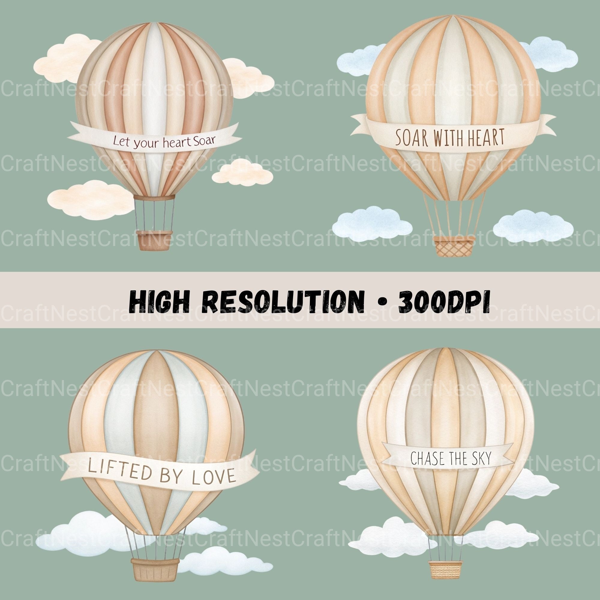 Hot Air Balloons Nursery Quotes Clipart Bundle - CraftNest - Digital Crafting and Art