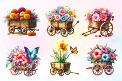 Floral Wooden Wagon Clipart Bundle 2 - CraftNest - Digital Crafting and Art