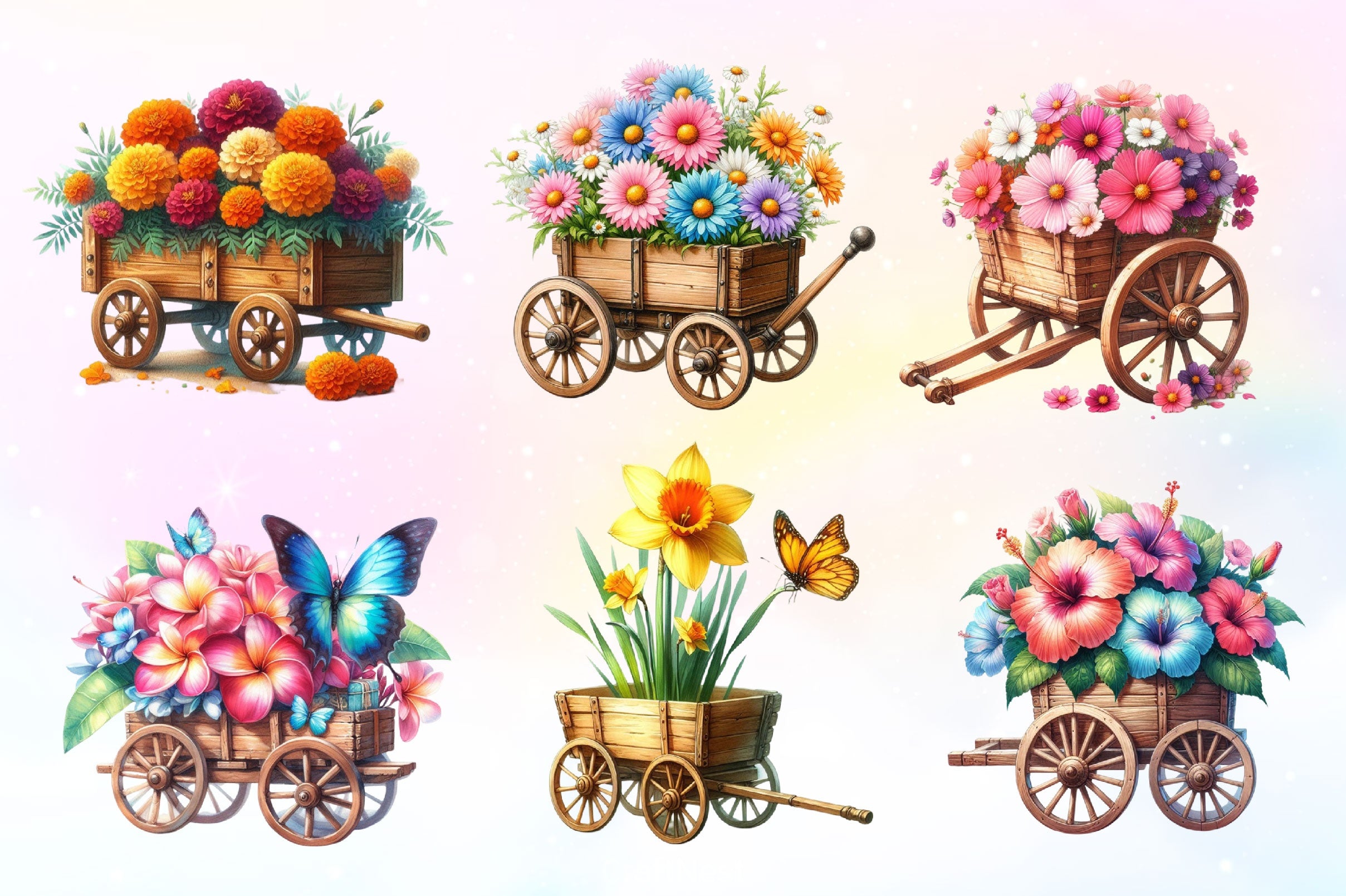 Floral Wooden Wagon Clipart Bundle 2 - CraftNest - Digital Crafting and Art