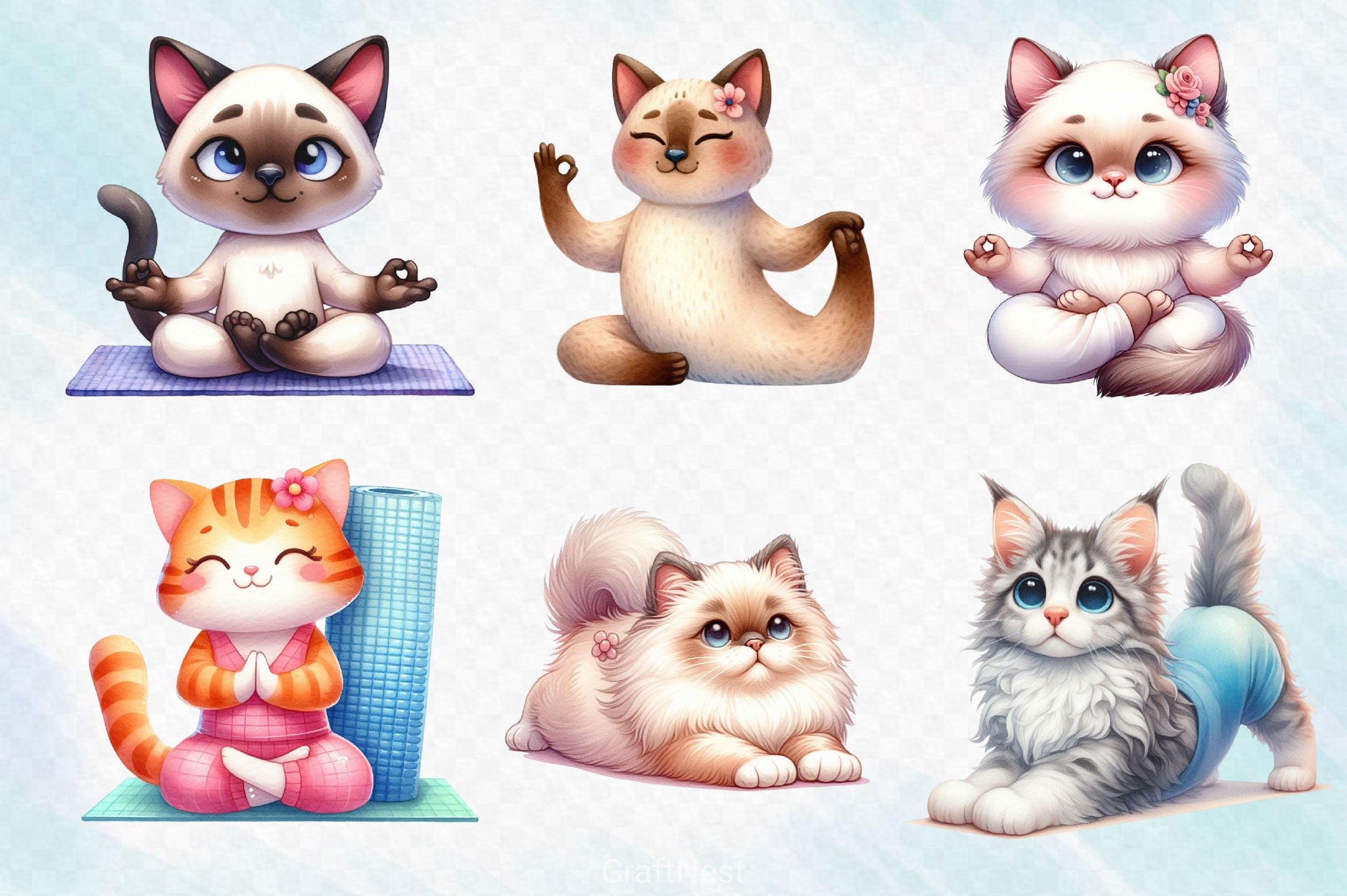 Cute Yoga Cat Clipart Bundle 2 - CraftNest - Digital Crafting and Art