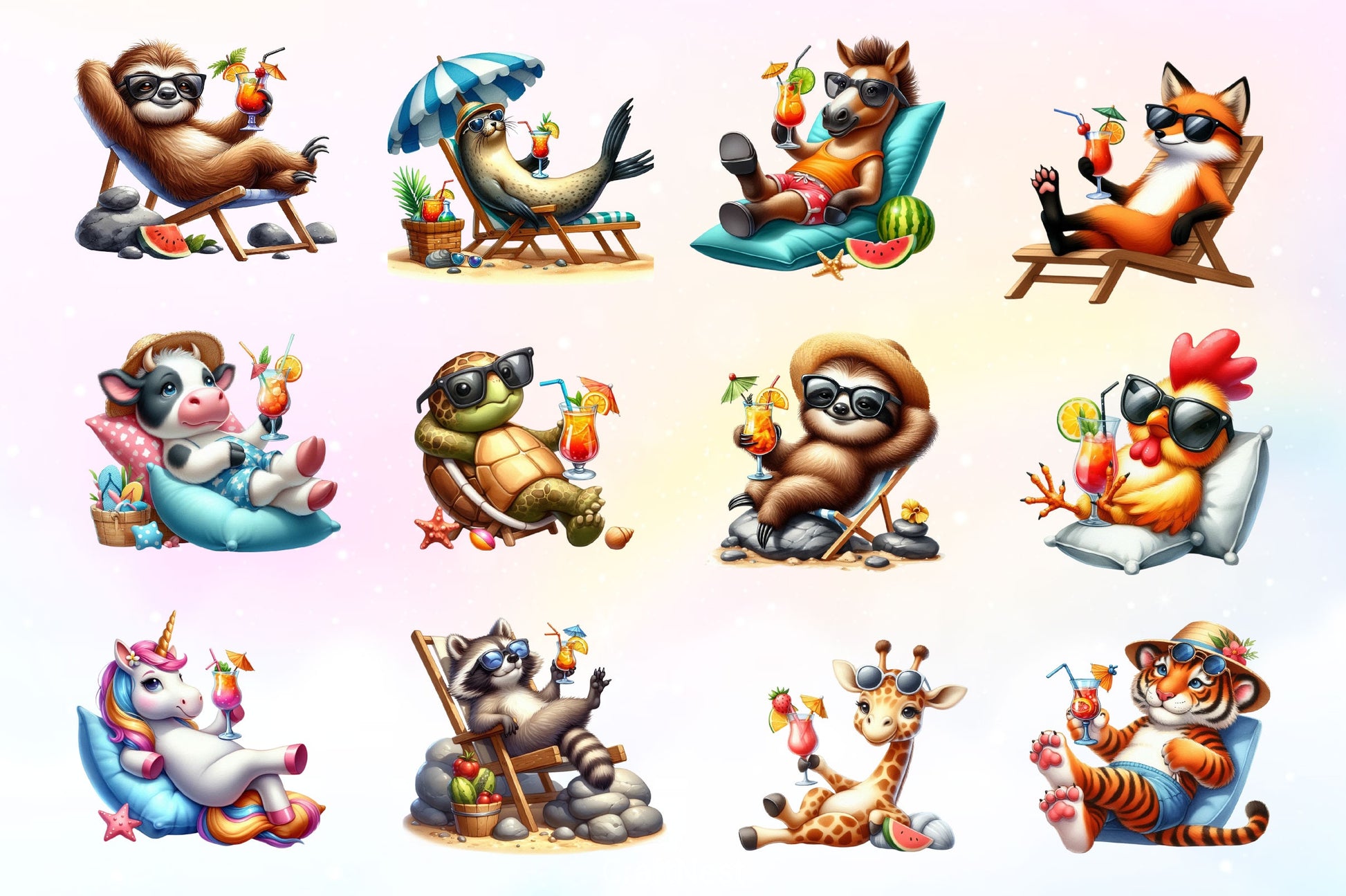Summer Cocktail And Animals Clipart Bundle - CraftNest - Digital Crafting and Art