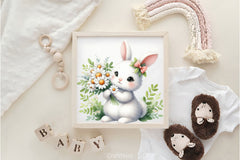 Bunny With Flowers Clipart Bundle - CraftNest - Digital Crafting and Art