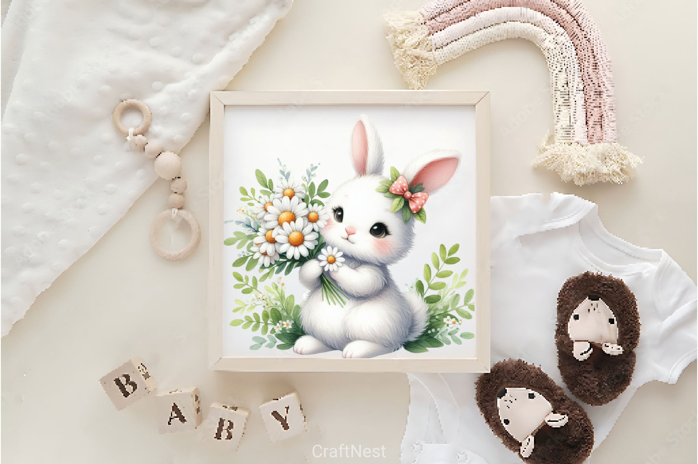 Bunny With Flowers Clipart Bundle - CraftNest - Digital Crafting and Art