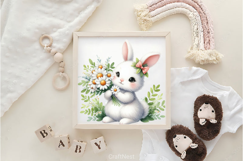 Bunny With Flowers Clipart Bundle - CraftNest - Digital Crafting and Art
