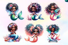 Cute African Mermaid Clipart Bundle - CraftNest - Digital Crafting and Art