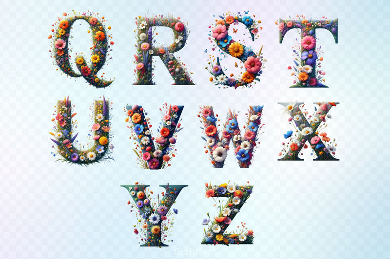 Flower Alphabet Clipart Bundle - CraftNest - Digital Crafting and Art