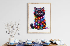 Funny Black Cat With Christmas Lights Clipart Bundle - CraftNest - Digital Crafting and Art