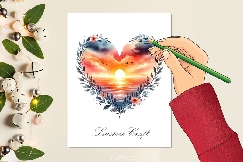 Heart Beach Sunset Clipart Bundle - CraftNest - Digital Crafting and Art
