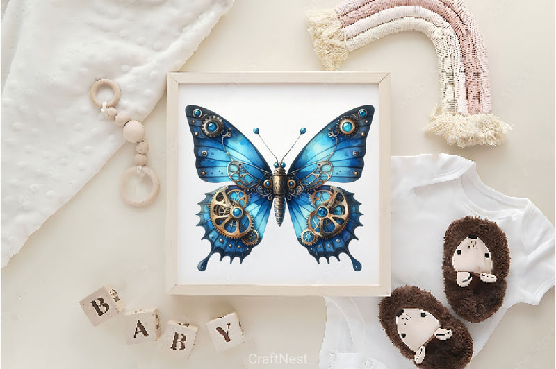 Blue Steampunk Butterfly Clipart Bundle - CraftNest - Digital Crafting and Art