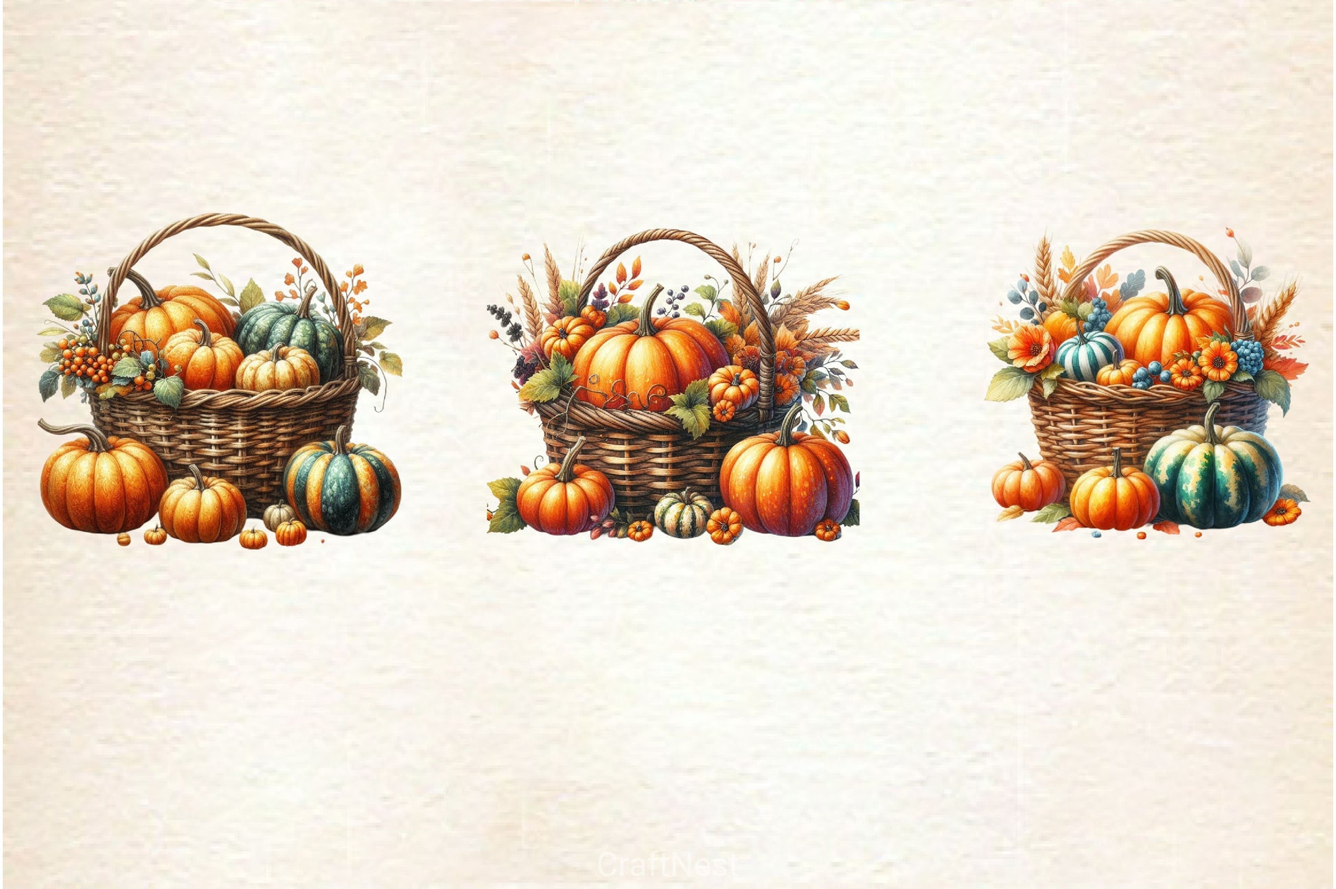 Vintage Pumpkin Basket Clipart Bundle - CraftNest - Digital Crafting and Art