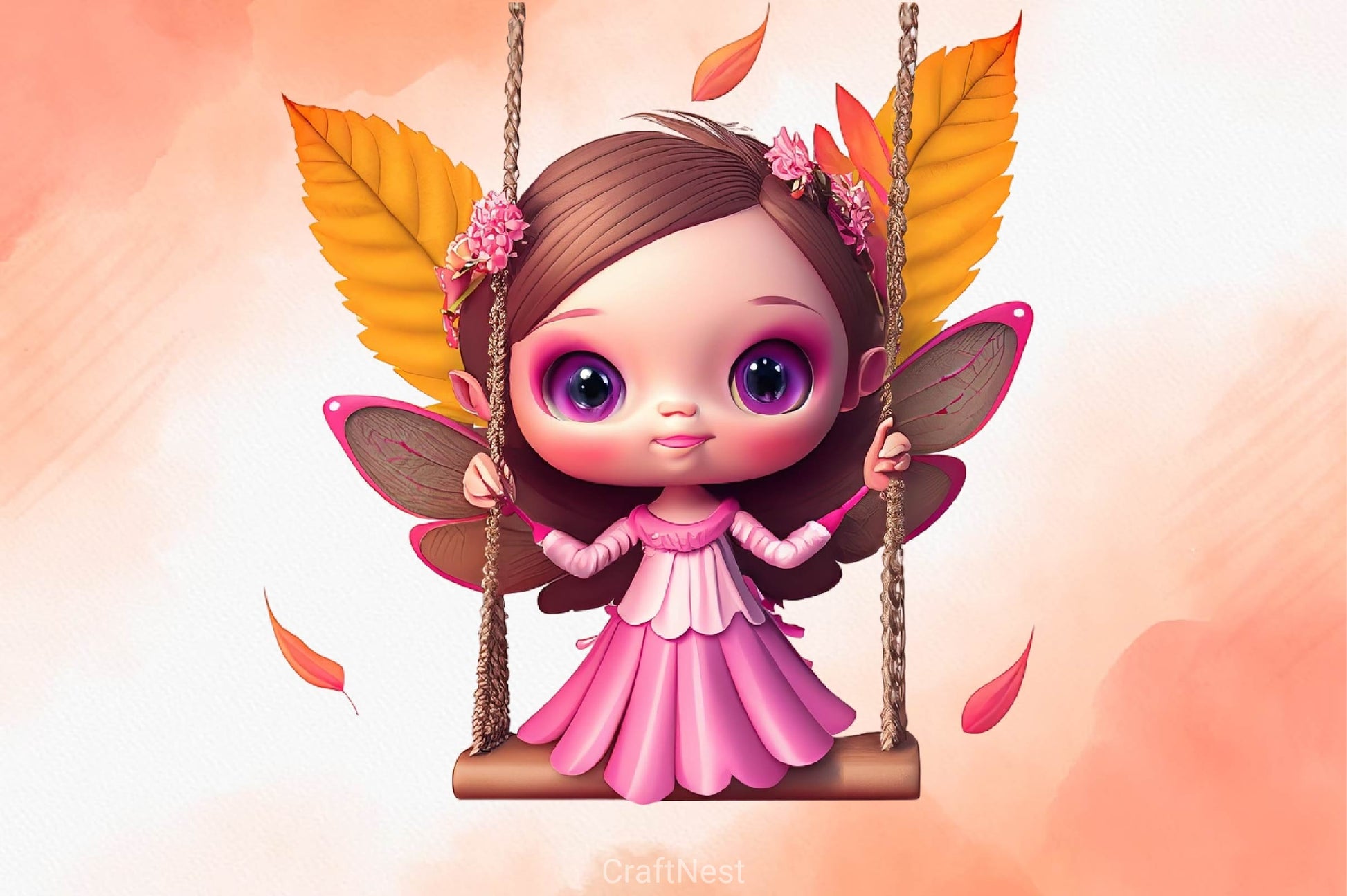 Pink Cute Autumn Fairy With Swing Clipart Bundle - CraftNest - Digital Crafting and Art