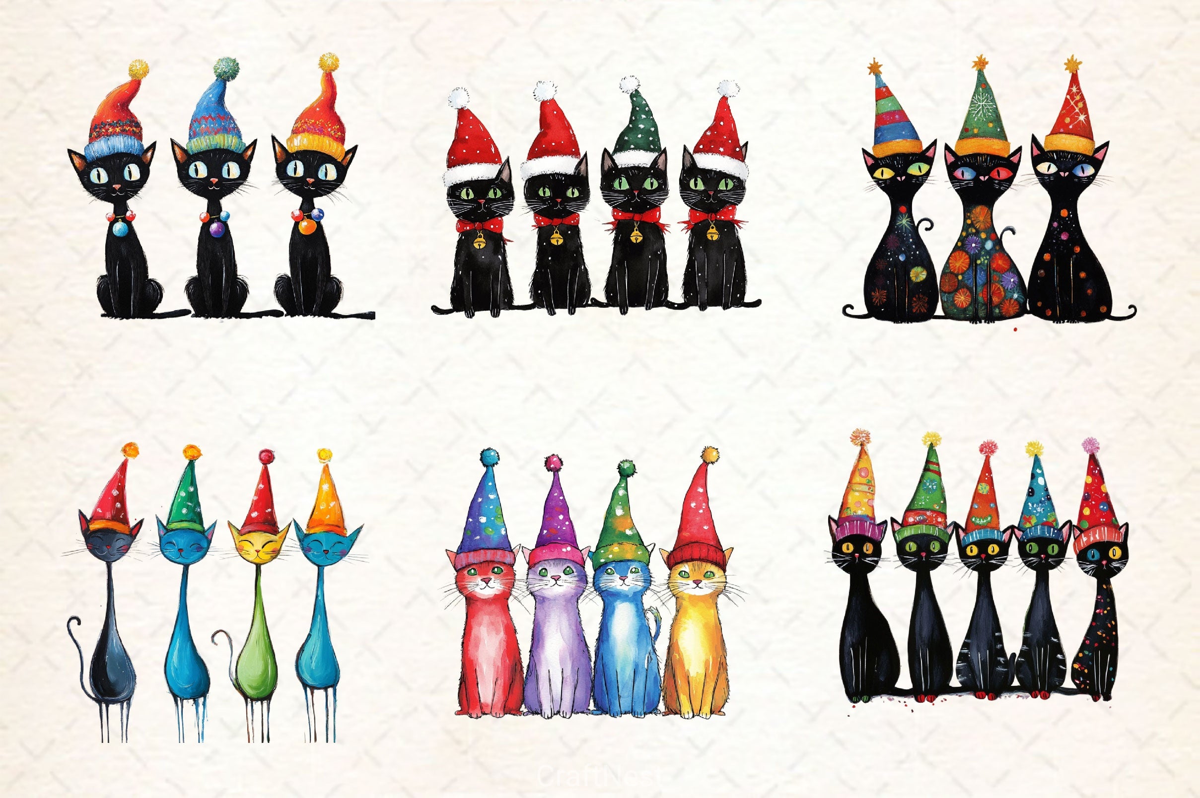 Whimsical Christmas Cat Clipart Bundle - CraftNest - Digital Crafting and Art