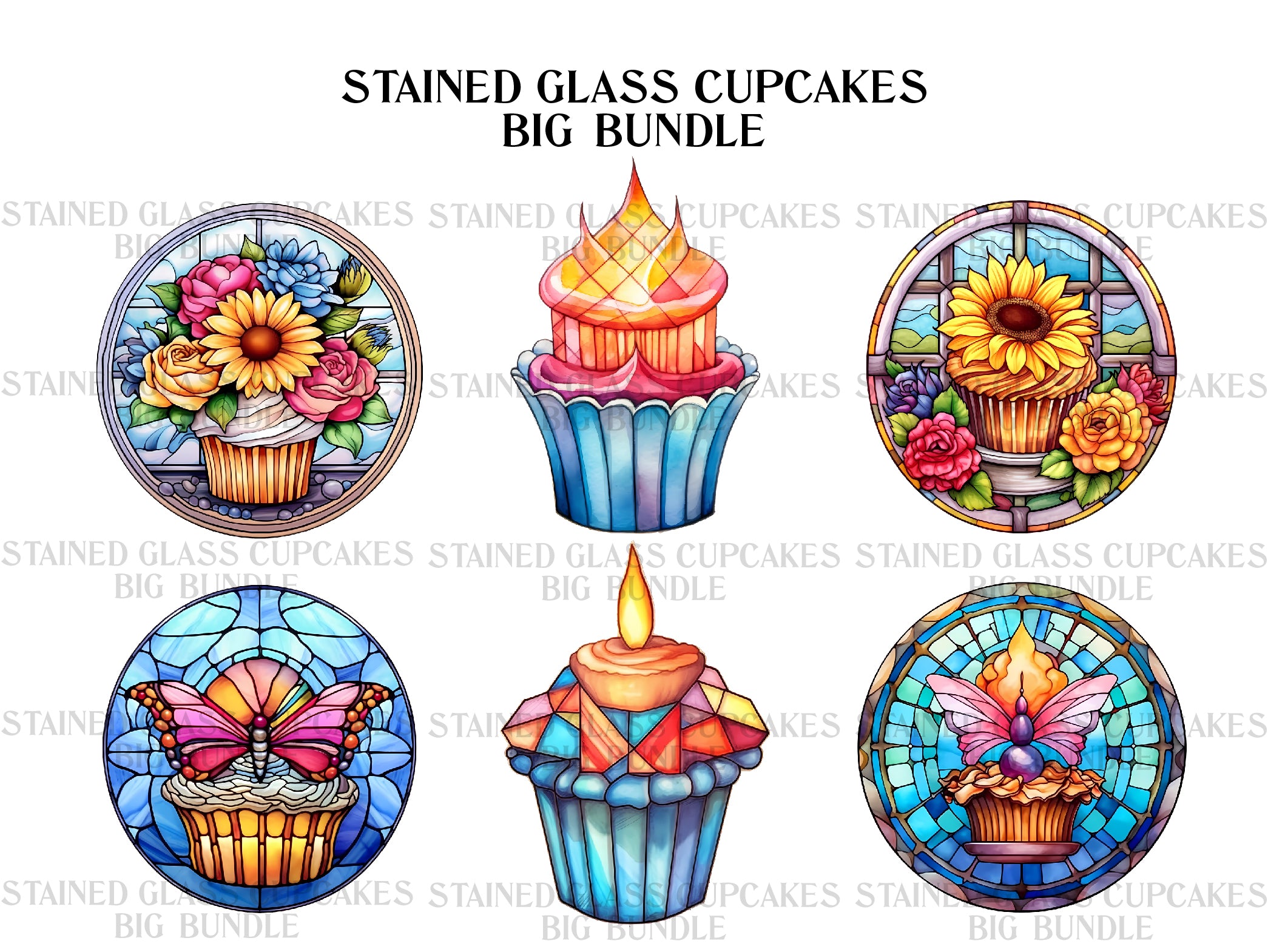 Stained Glass Cupcakes Clipart - CraftNest