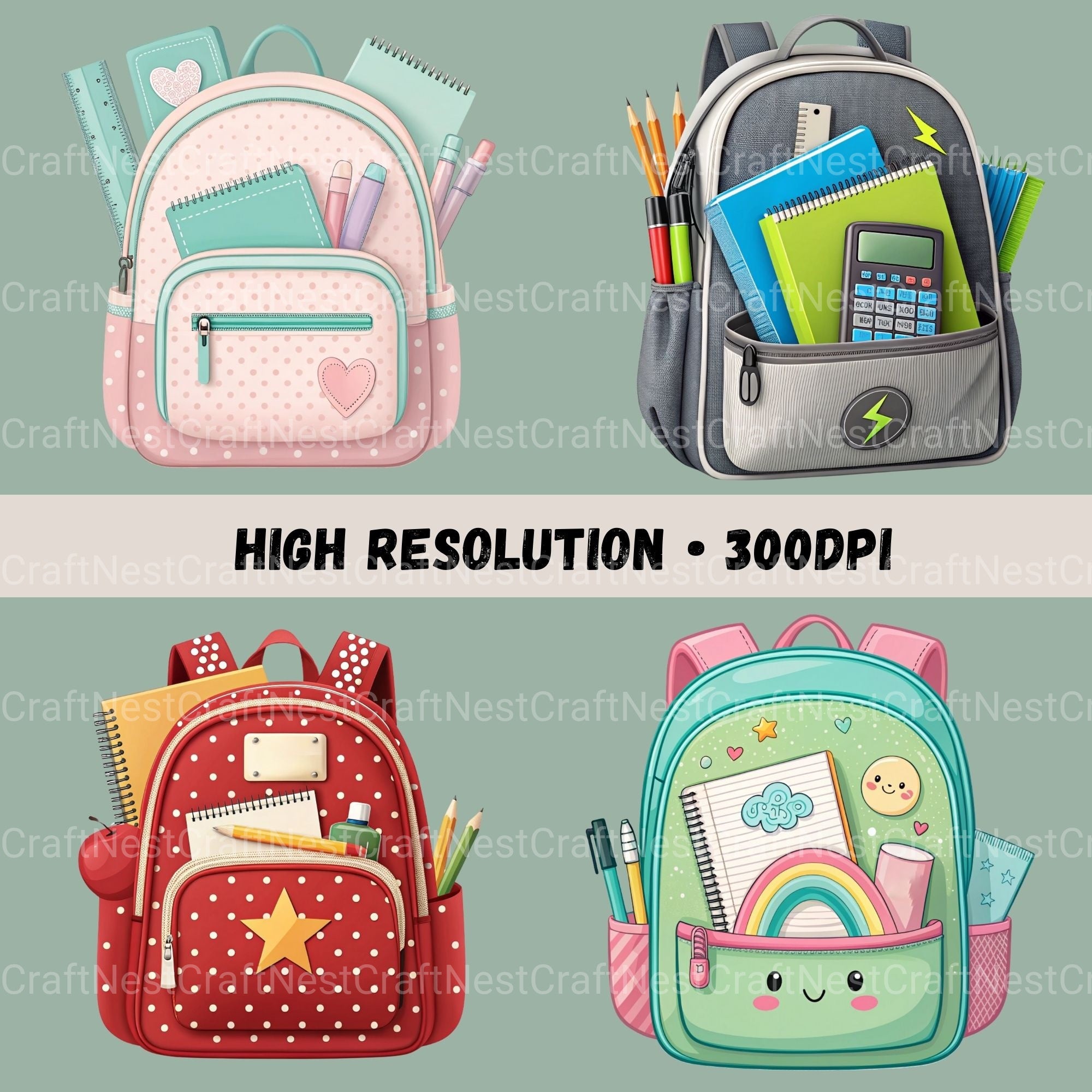 School Backpacks Clipart Bundle - CraftNest - Digital Crafting and Art