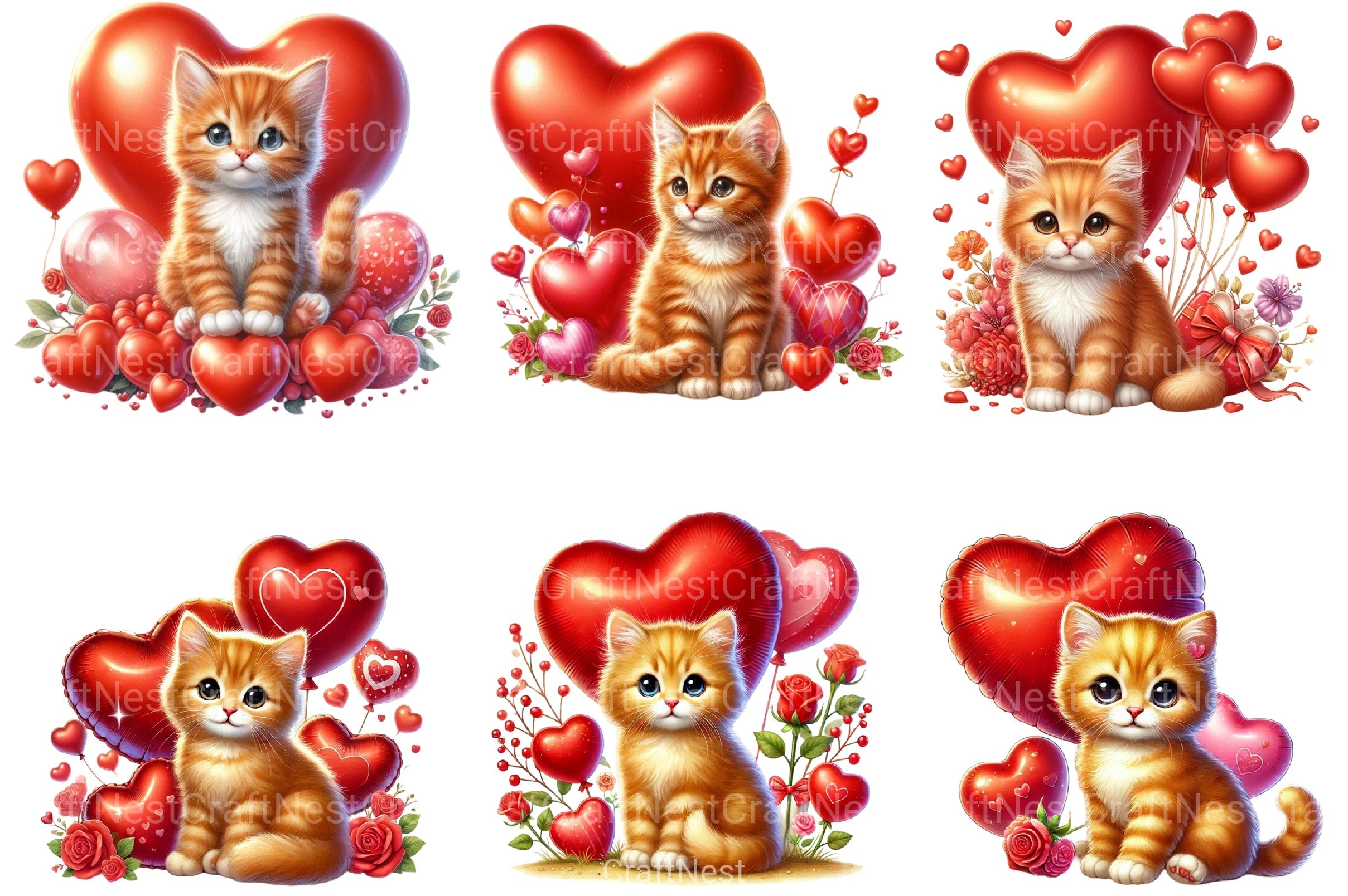 Cute Valentine Kitten Clipart Bundle 4 - CraftNest - Digital Crafting and Art