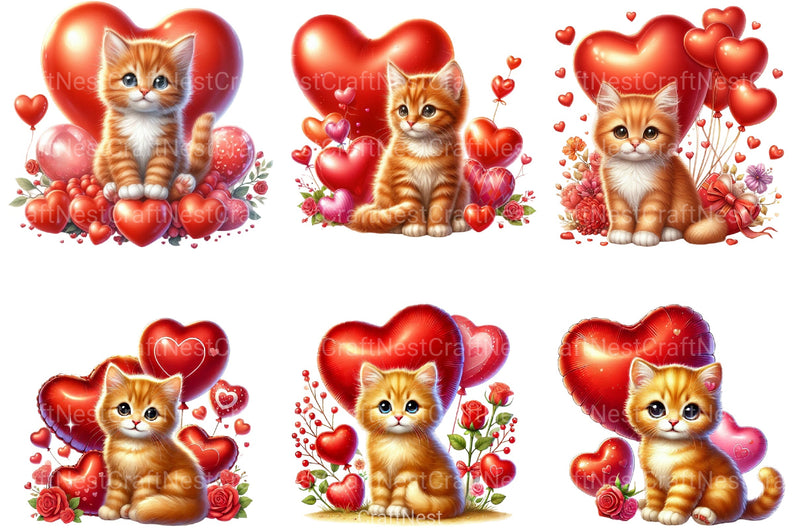 Cute Valentine Kitten Clipart Bundle 4 - CraftNest - Digital Crafting and Art