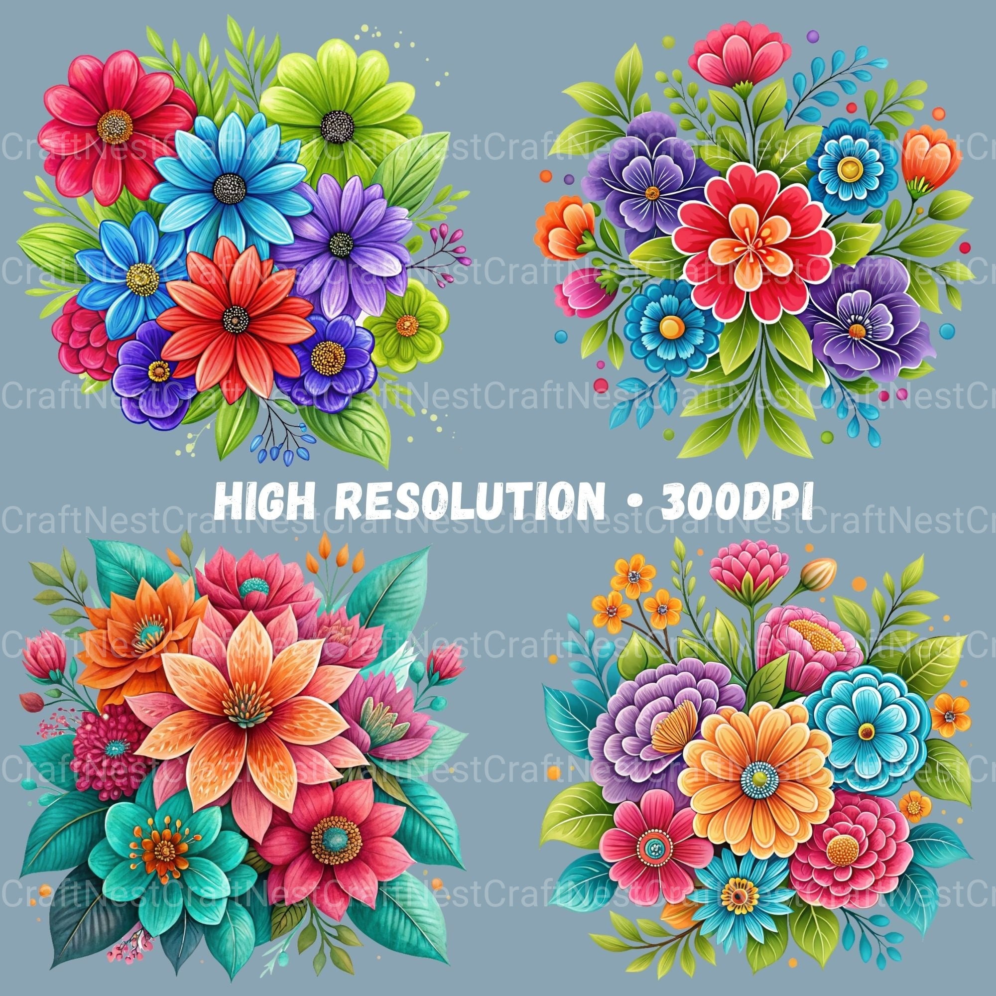 Mexican Flowers 2 Clipart Bundle - CraftNest - Digital Crafting and Art