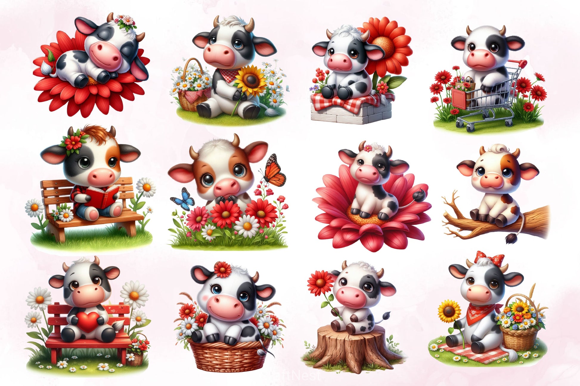 Cute Cow Clipart Bundle 3 - CraftNest - Digital Crafting and Art