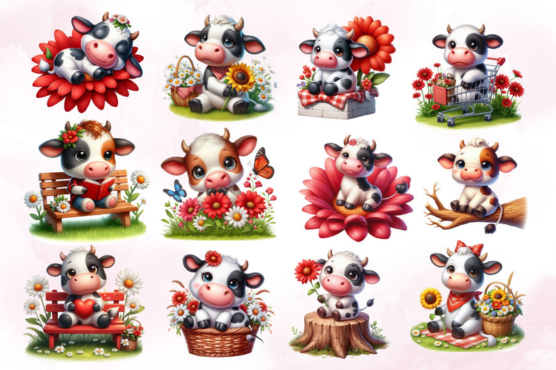 Cute Cow Clipart Bundle 3 - CraftNest - Digital Crafting and Art