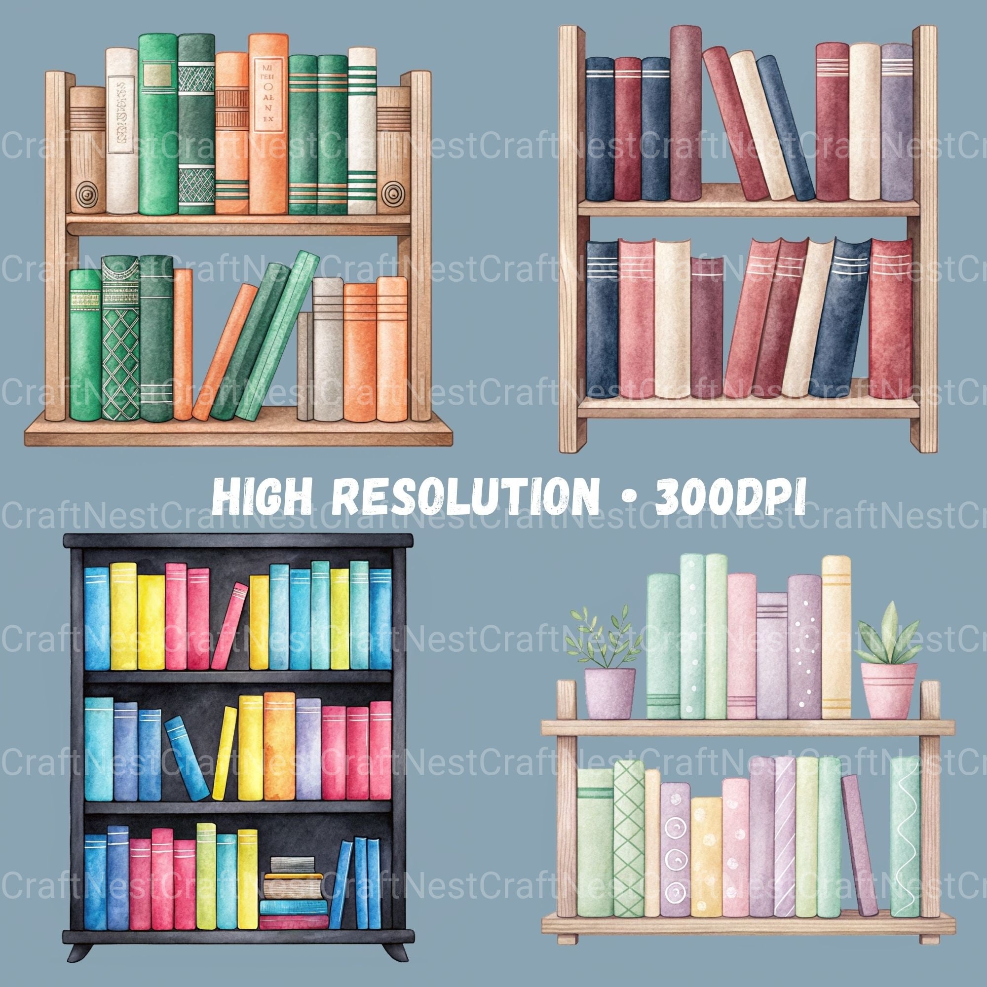 Minimalist Bookshelves Clipart Bundle - CraftNest - Digital Crafting and Art