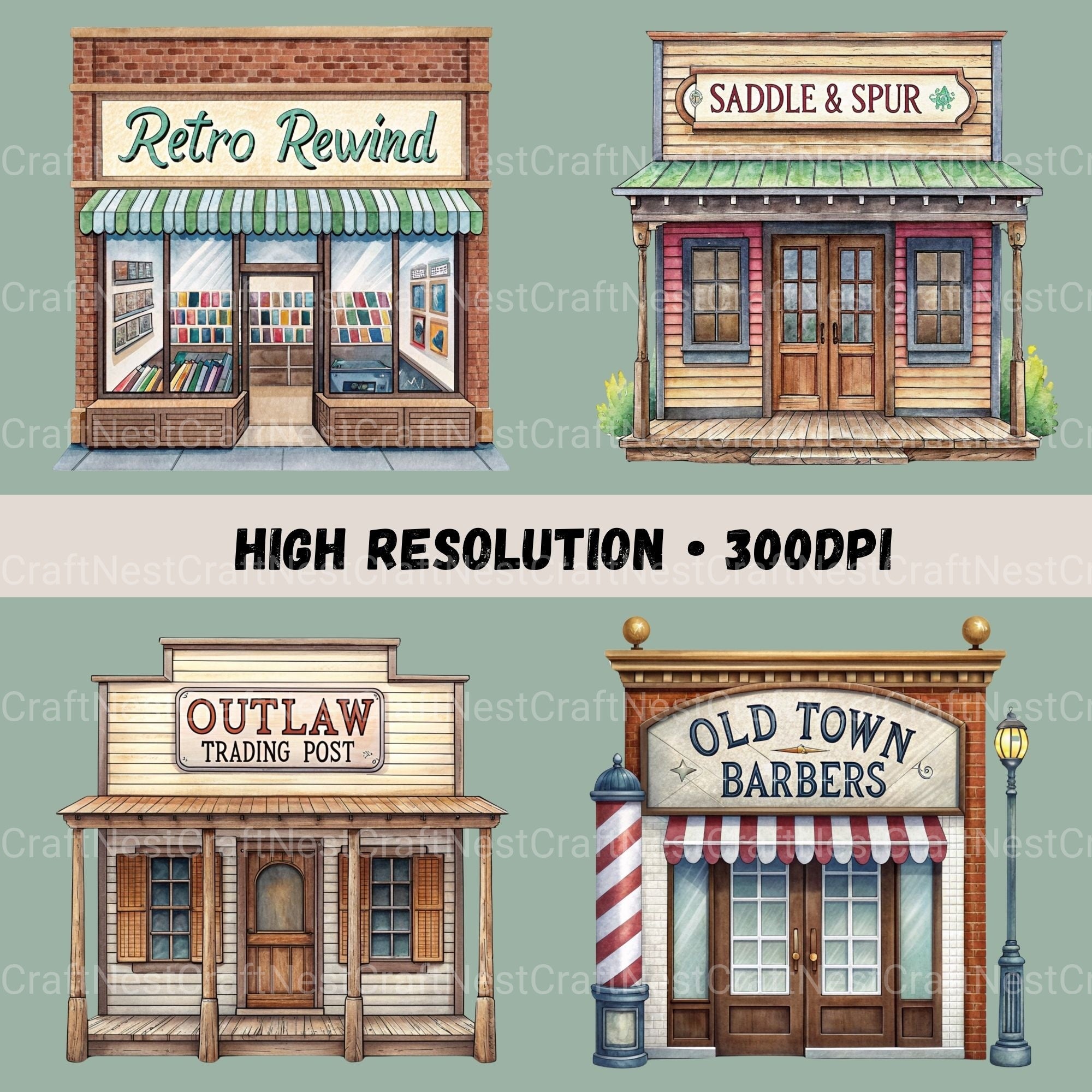 Village Shops Clipart Bundle - CraftNest - Digital Crafting and Art