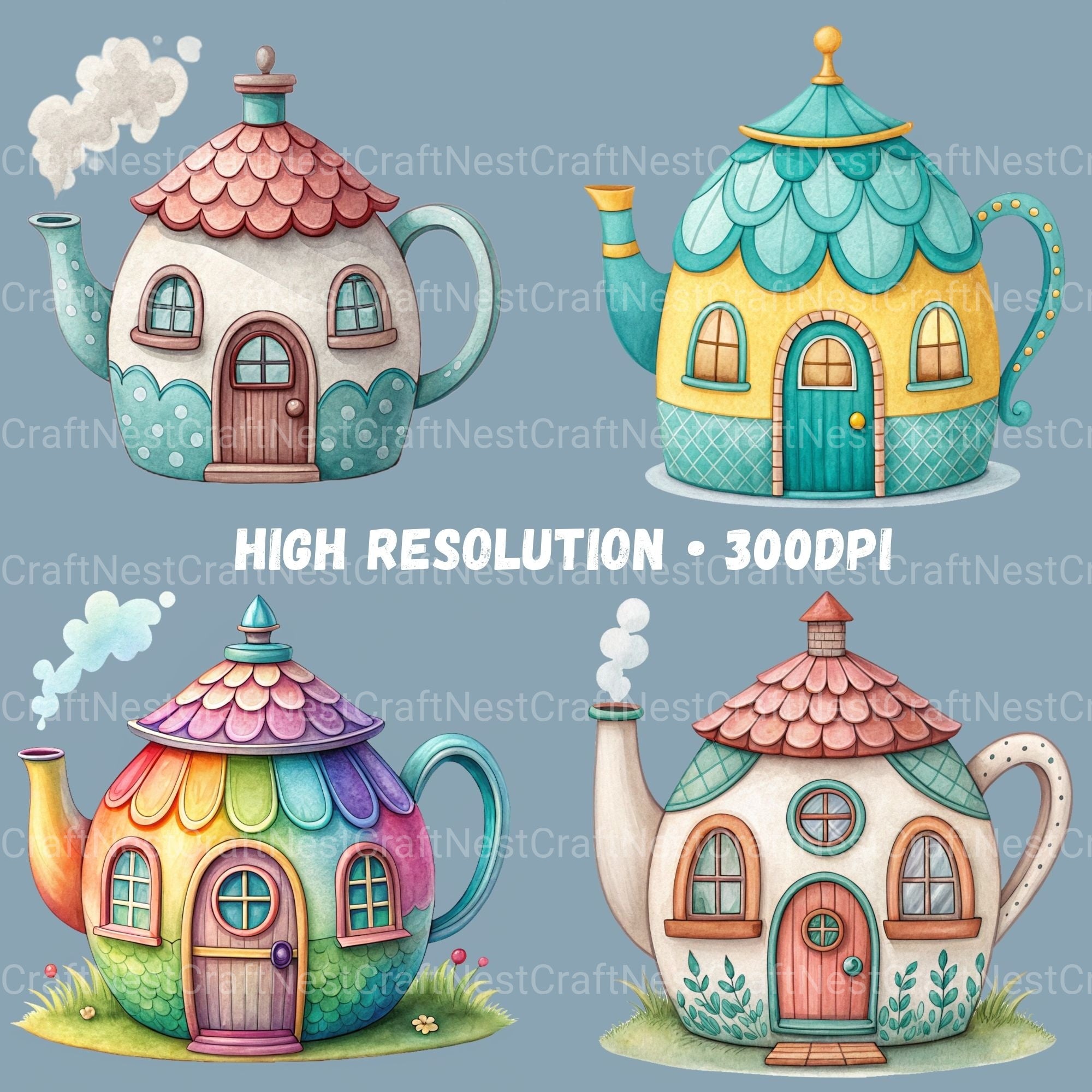 Teapot Houses Clipart Bundle - CraftNest - Digital Crafting and Art