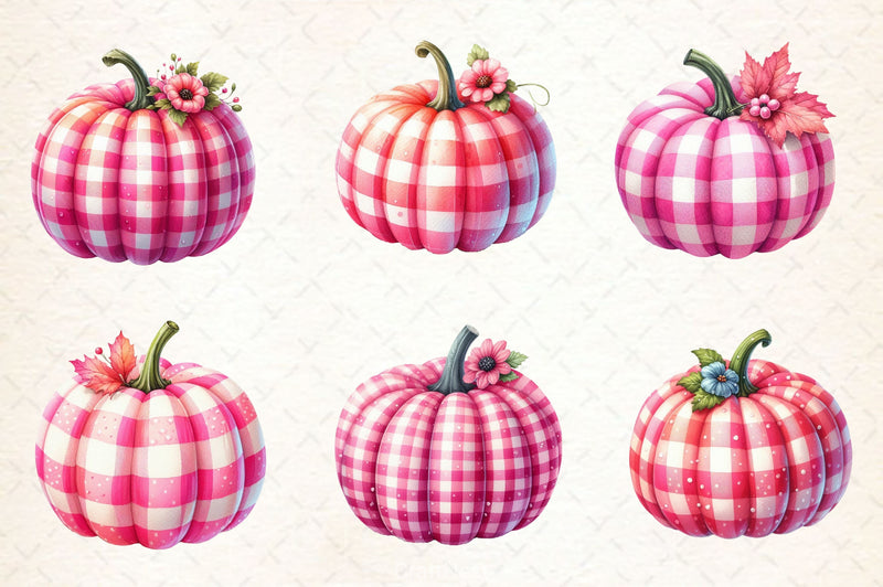Pink Gingham Pumpkin Clipart Bundle 2 - CraftNest - Digital Crafting and Art