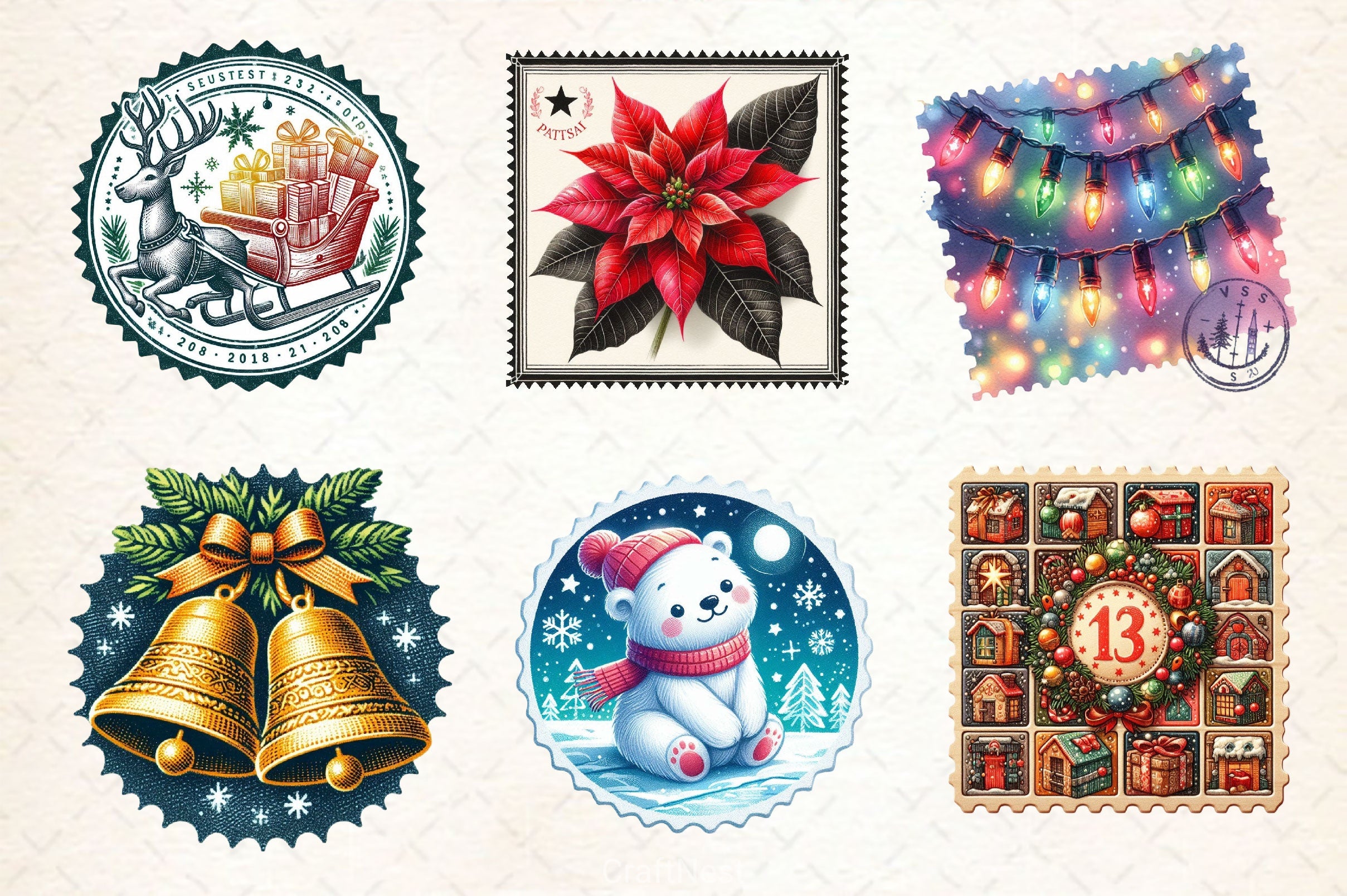 Christmas Stamps Clipart Bundle 2 - CraftNest - Digital Crafting and Art