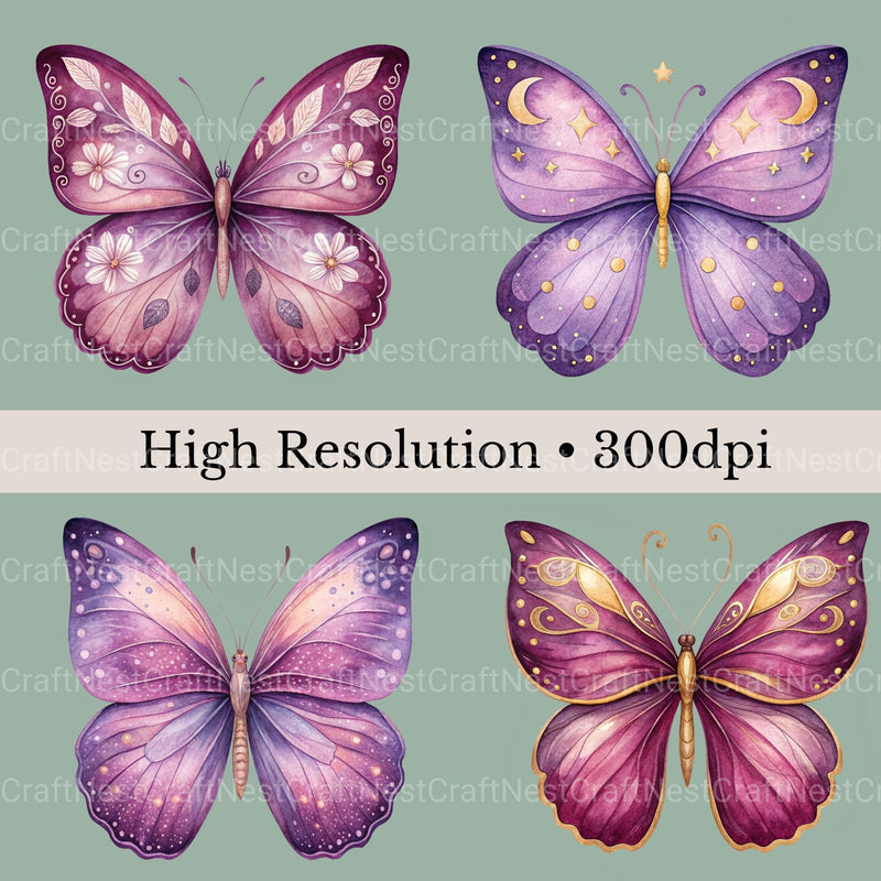 Purple Butterflies Clipart Bundle - CraftNest - Digital Crafting and Art